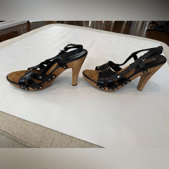 Vintage Michael Kors Black Leather Wedge Sandals - Picture 7 of 10